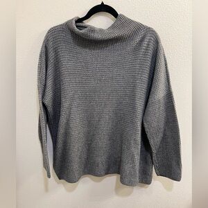Eileen Fisher Organic Cotton Tencel Waffle Knit Mock Neck Gray Sweater Size M